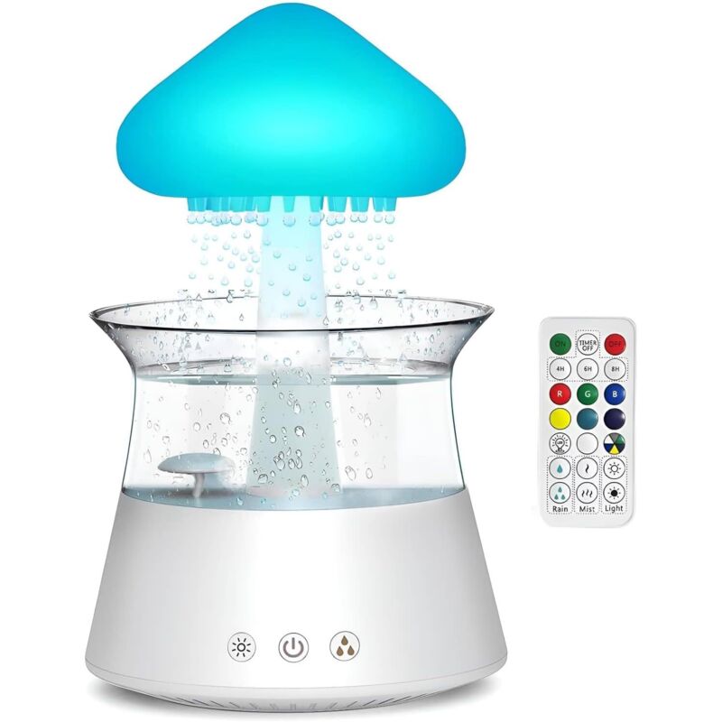 Lampe humidificateur nuage de pluie champignon avec sons de pluie, lampe de bureau pour dormir et se détendre, parfaite pour un anniversaire ou des