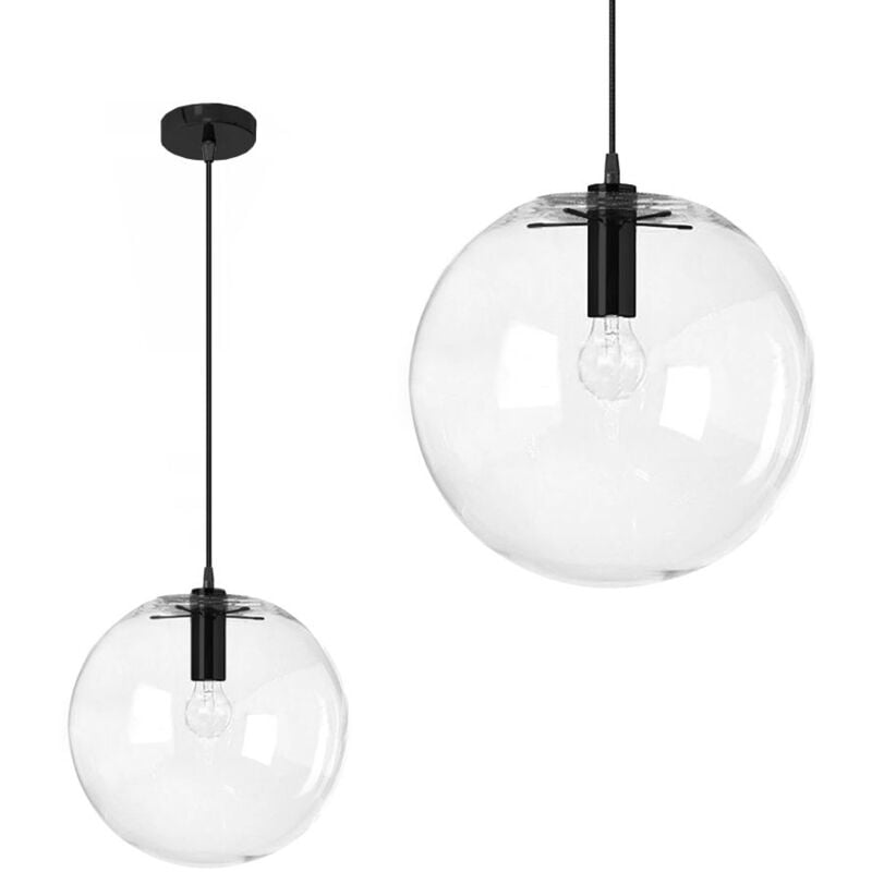 Lampe suspendue APP306-1CP lassi boule unique verre transparent + noir diamètre 20CM 1-POINTS de lumière E27