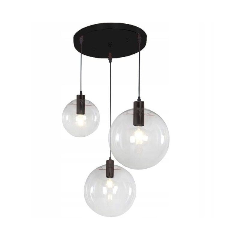 Lampe suspendue APP309-3C lassi verre 3 boules transparent+noir diamètre 20/25/30CM 3-POINTS de lumière E27