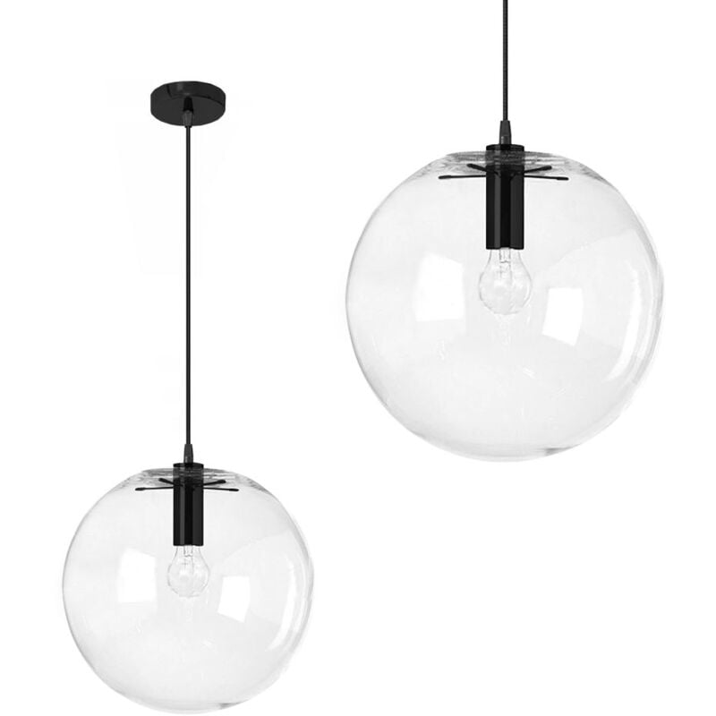 Lampe suspendue APP308-1CP lassi verre transparent+noir diamètre 30CM 1-POINTS de lumière E27