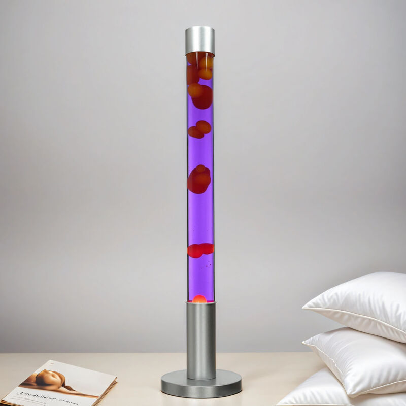 Licht-erlebnisse - Lampe à lave Dovce au design vintage de style rétro avec cire jaune et liquide violet H:76cm - Jaune, violet, argent