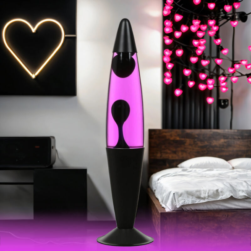 Lampe à Lave Jenny noire au design vintage en style rétro avec liquide rosa et cire violette H:42cm - Violet, rose, noir Lampe à Lave Jenny noire au design vintage en style rétro avec liquide rosa et cire violette H:42cm - Violet, rose, noir