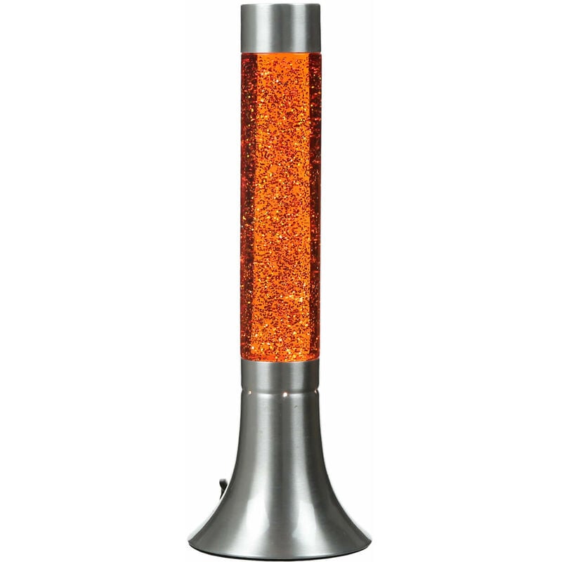 Licht-erlebnisse - Lampe à Lave yvonne au design rétro argenté avec liquide pailleté orange Ø13cm H:38 cm G9 - Paillettes, Orange, Argent