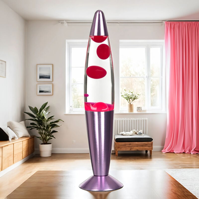 Licht-erlebnisse - Lampe à Lave Timmy au design rétro en rose poli avec cire rose et liquide clair H:36 cm