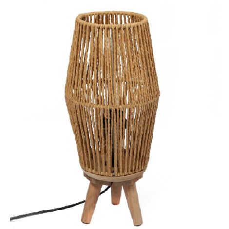 Lampe "Leandra" avec trépied en bois - Beige - D 17 x H 39 cm - Livraison gratuite