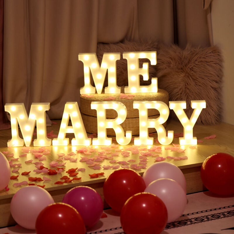 Lampe LED 3D en Forme de Lettre Anglaise Marry Me, LED Lettres Décor Lumineuses Panneau Marry Me pour Mariage, Fête d'anniversaire, Noël, Décoration