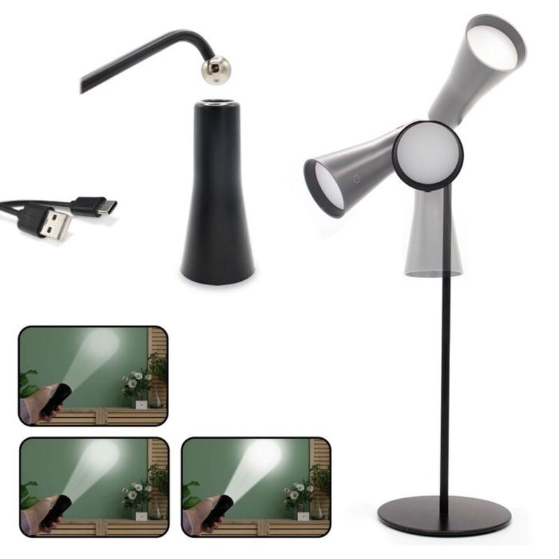 Tuserxln - Lampe led 3en1 Lampe de Bureau + Applique Murale + Torche - Magnétique - Batterie Rechargeable usb - Tactile - 3 Intensités - Noir