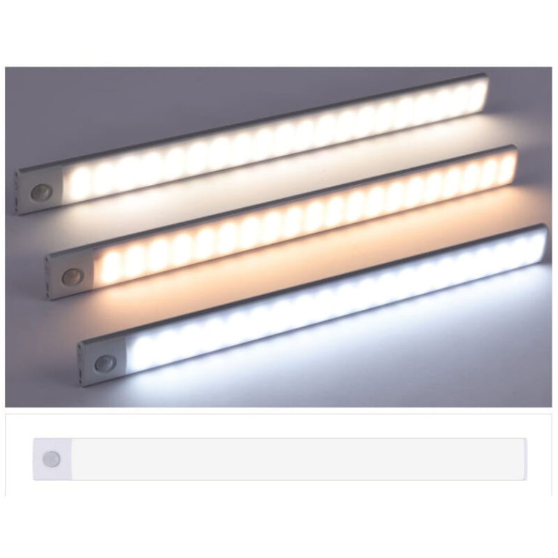 Lampe LED à capteur intelligent ultra-mince, magnétique, lumière tricolore, luminosité réglable, rechargeable, argent, 20 cm