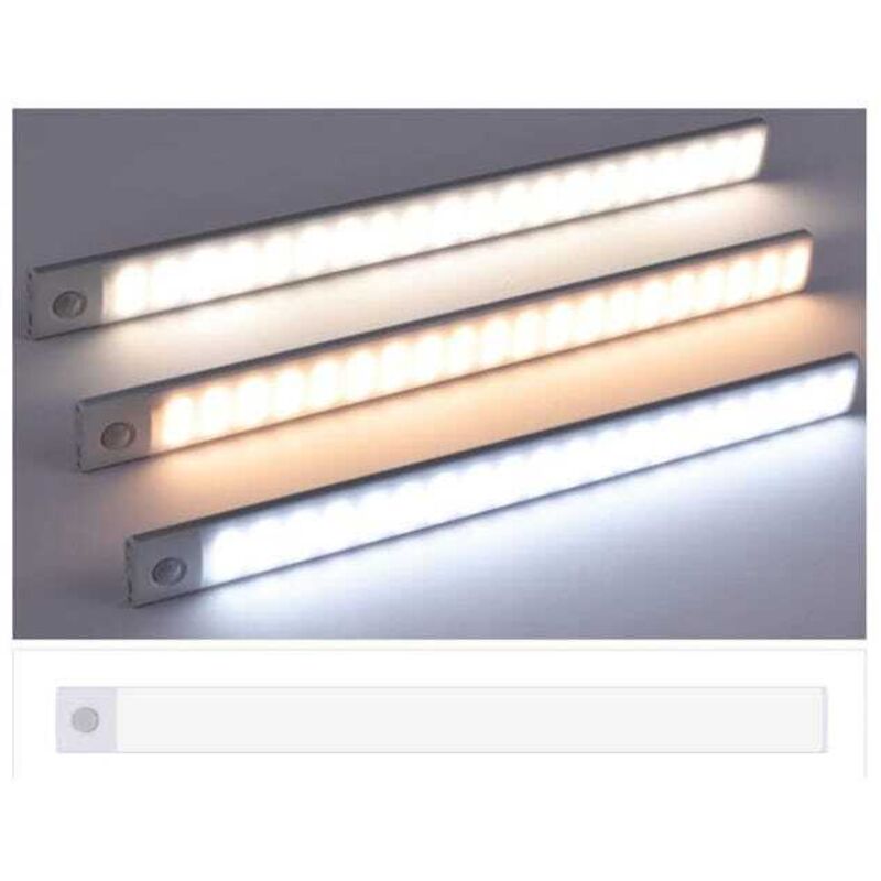Lampe LED à capteur intelligent ultra-mince, magnétique, lumière tricolore, luminosité réglable, rechargeable, argent, 40 cm