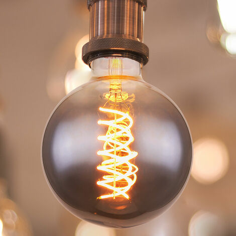 Lampe LED à filament 8 watts blanc chaud 2000 Kelvin 280 lumens E27 douille en verre fumé dimmable, DxH 12,5x17,7cm