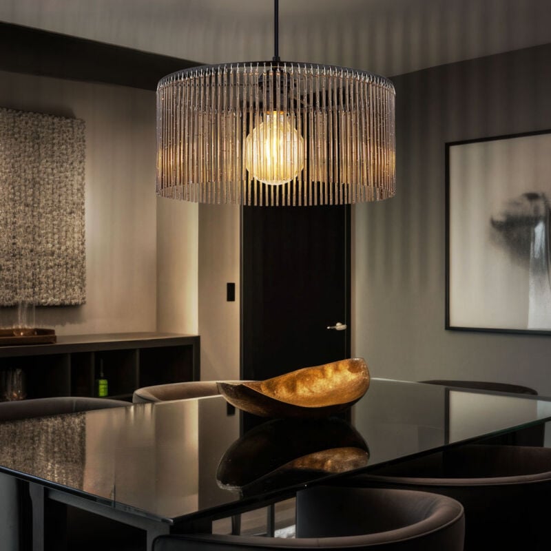 Lampe led à suspendre Lampe de salle à manger fumée, noire, métal décor acrylique, 7W 806lm blanc chaud, DxH 35x135 cm