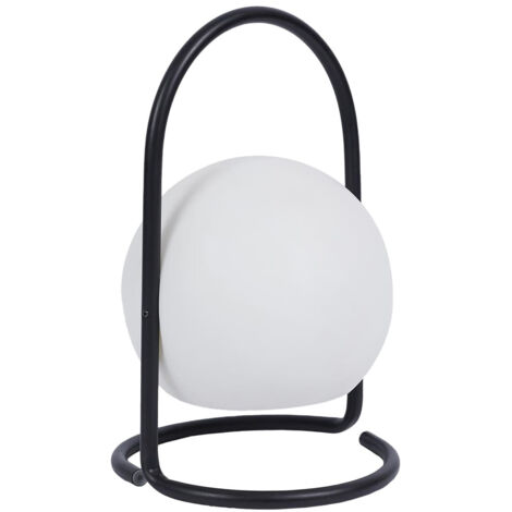 Lampe LED Boule Blanche Intérieur/Extérieur Poignée Socle Métal Noir