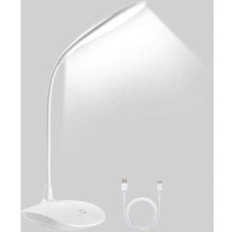 Lampe LED Bureau Rechargeable Lampe à Pince Flexible 360°, 1200mAh, Réglage Tactile de Luminosité