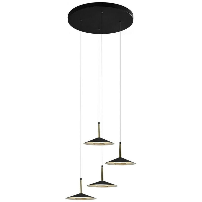 Inspired Mantra Fusion Orion Suspension ronde Orion à 4 lumières, del 32W, 3000K, 2360lm, noir/laiton antique, 3 ans de garantie