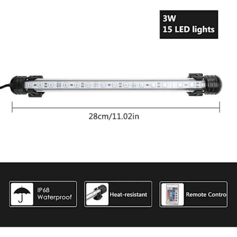 Lampe LED colorée pour aquarium, étanche, 28 cm