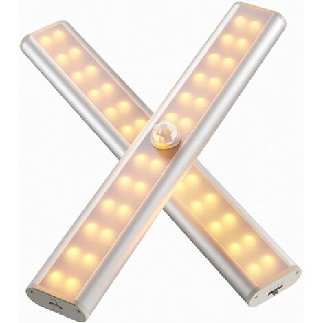 Lampe LED Detecteur de Mouvement Rechargeable, Lumière sans fil de Placard, Baladeuse de Secours, Veilleuse Enfant, Appoint, 3000K Blanc Chaud（2 pièces）
