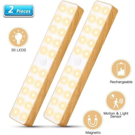 Lampe LED Détecteur de Mouvement,Sans Fil Lampe de Placard Interieur,Éclairage Led Cuisine sous Meuble,Veilleuse pour Armoire -2 PCS
