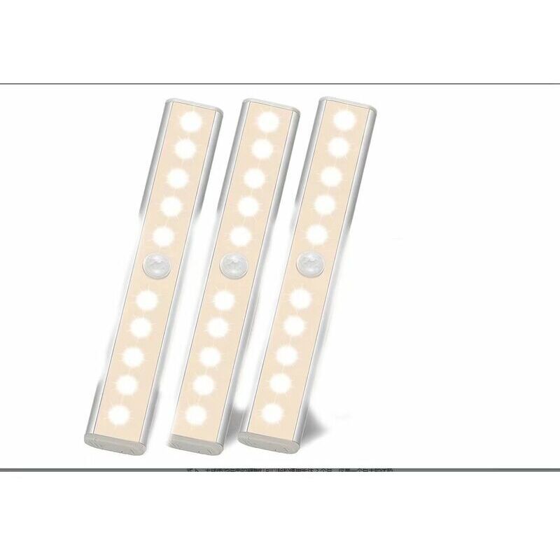 Lampe LED Detecteur Mouvement Interieur - 3 Paquet 10 LED Placard Dressing sans Fil Eclairage à Pile avec Adhesive Lampe sous Meuble Cuisine pour