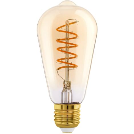 Lampe LED E27 dimmable, filament vintage spirale, ampoule Edison forme de piston, éclairage rétro, 4 watts (correspond à 25 watts), 245 lumens, blanc chaud, ambré, 2200 Kelvin, ST64, Ø 6,4 cm
