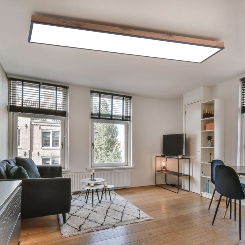 Lampe led en bois pour salle à manger plafonnier led aspect bois rectangulaire, mdf graphite opale moderne, 1x led 36W 2250Lm 3000K, HxLxP