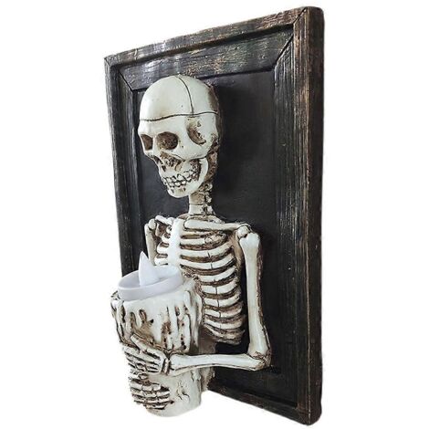 Lampe LED en forme de crâne tenant une bougie, décoration de table pour Halloween