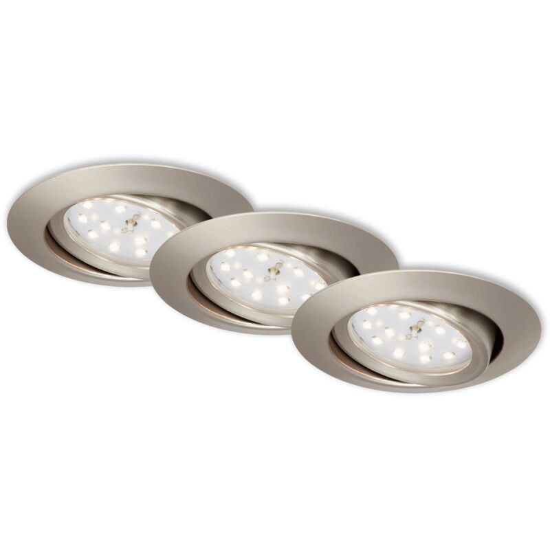 Lampe LED encastrée BRILONER LEUCHTEN ATTACH DIM, 3 W, 300 lm, IP23, nickel mat, métal, lot de 3, Ø 8,2 cm