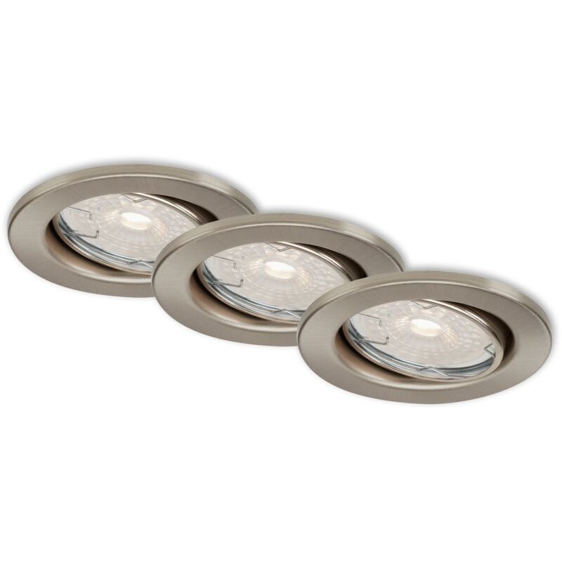 Lampe led encastrée Briloner leuchten dimm, 5,5 w, 460 lm, IP23, nickel mat, métal, incl., 3x GU10, intensité lumineuse variable, set de 3, ø 8,6 cm