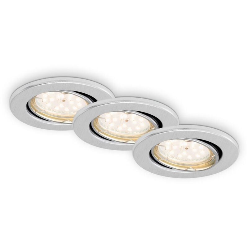Lampe led encastrée Brilo ner leuchten fit dim, 5 w, 400 lm, IP23, couleur aluminium, métal, incl., 3x GU10, intensité lumineuse variable, set de 3,