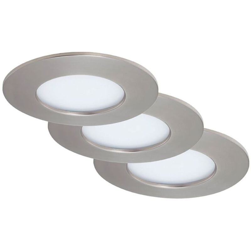 Lampe led encastrée Briloner leuchten flat in, 4,9 w, 450 lm, IP44, nickel mat, plastique, set de 3, ø 8,5 cm