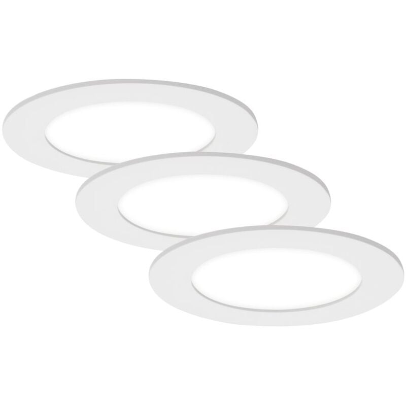 Lampe LED encastrée BRILONER LEUCHTEN FLAT IN, 7 W, 600 lm, IP44, blanc, plastique, set de 3, Ø 12 cm
