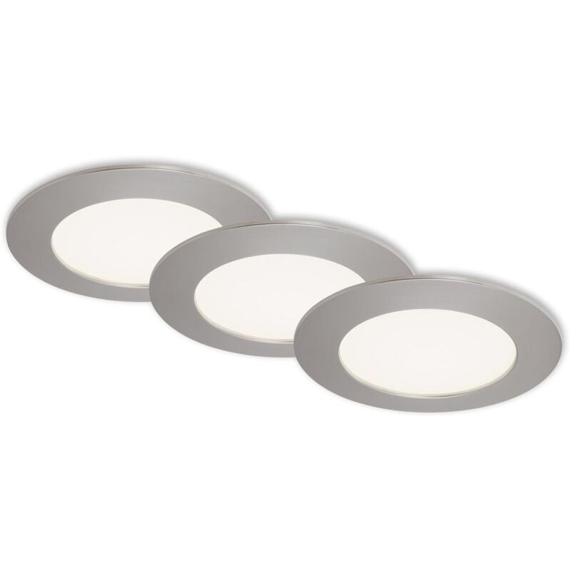 Lampe led encastrée Briloner leuchten flat in, 8 w, 800 lm, IP44, nickel mat, plastique, set de 3, ø 12 cm