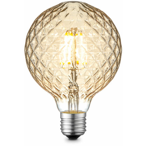 Lampe LED Filament 4 watts blanc chaud 2700 Kelvin 380 lumens E27 douille verre clair ambre, DxH 9,5x13,5cm