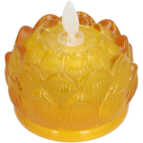 Lampe LED Fleur de Lotus Imitation Verre, Bougie Électronique Lumière Jaune Décoration pour Maison Bureau