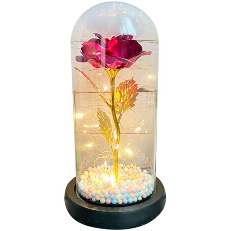 Lampe LED fleur sous verre éternelle, ambiance romantique et élégante - Idéal cadeau pour femme, amoureuse ou épouse, rose rouge lumineuse