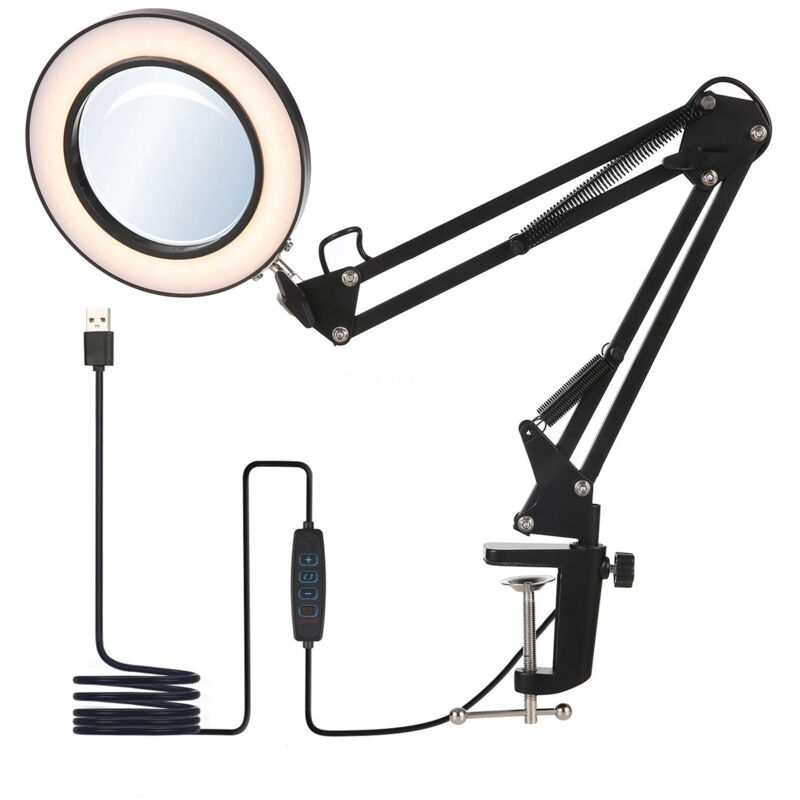 Lifcausal - Lampe led grossissante 10X de type bras réglable, loupe 10x avec lumière, 10 luminosités, 3 couleurs avec bras flexible et clip, adaptée