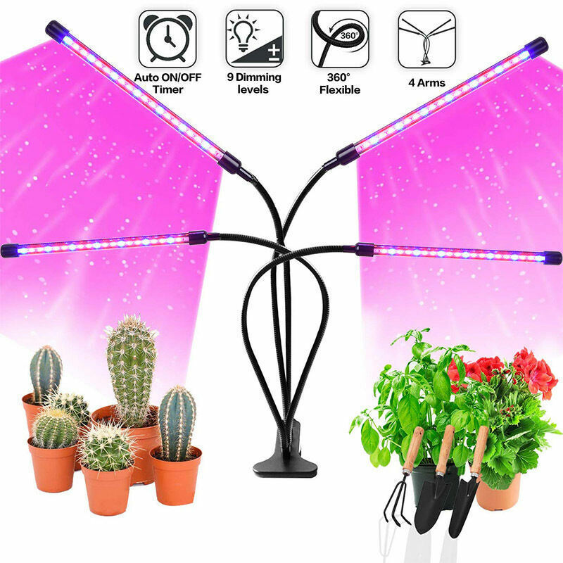 Lampe LED Horticole Croissance Floraison Grow Light avec 360° Adjustable Agrafe 3/6/12H Minuterie 9 Luminosité A