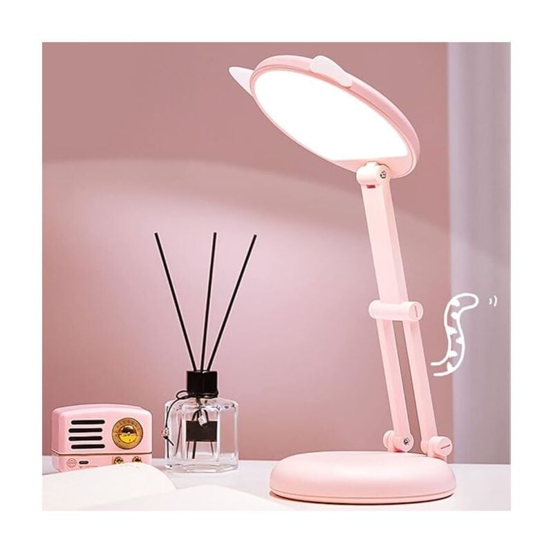 Lampe LED, Lampe de Bureau Enfant, oreille de chat lampe de chevet rose fille,lampes de table Luminosité réglable lampe bureau enfant, Dimmable