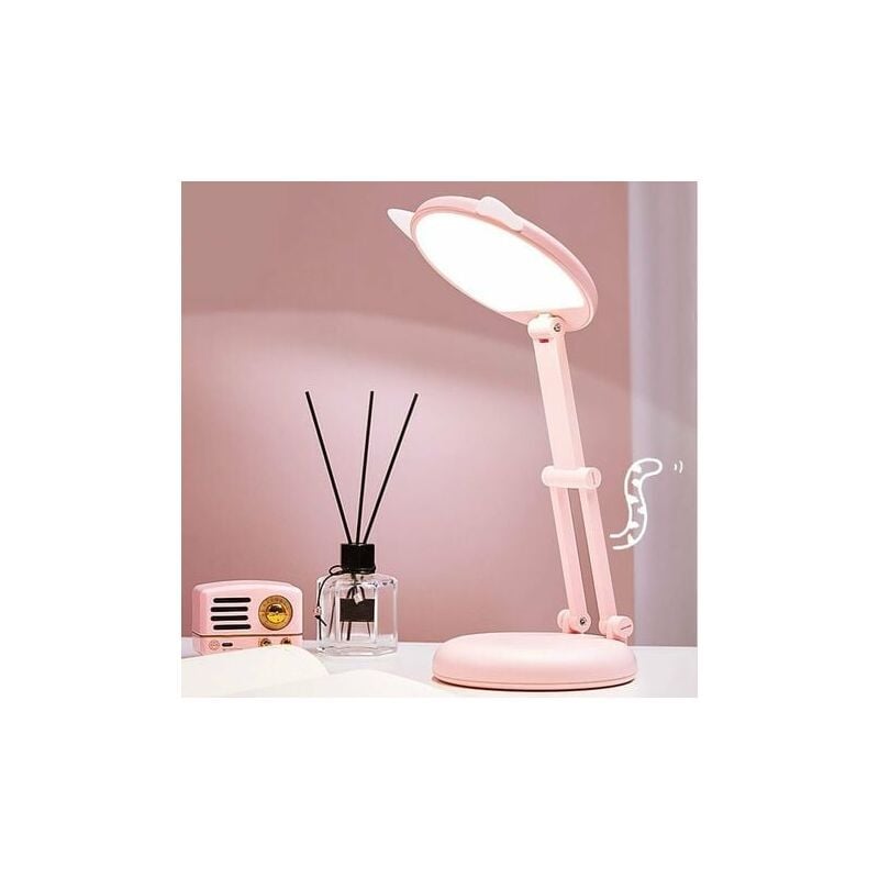 Lampe LED, Lampe de Bureau Enfant, oreille de chat lampe de chevet rose fille,lampes de table Luminosité réglable lampe bureau enfant, Dimmable