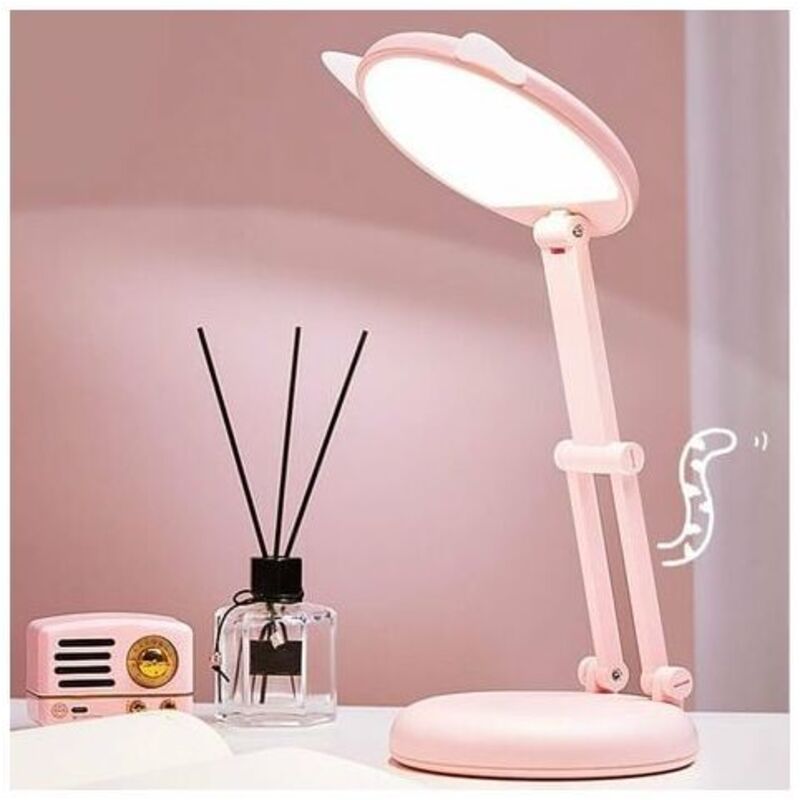 Lampe de bureau LED en forme de chat rose – Luminosité réglable – Dimmable – Batterie 1200 mAh – Chargement USB – Lampe de chevet enfant