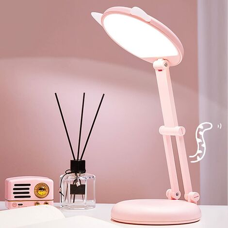 Lampe LED, Lampe de Bureau Enfant, oreille de chat lampe de chevet rose fille,lampes de table Luminosité réglable lampe bureau enfant, Dimmable Lumière pour la Lecture