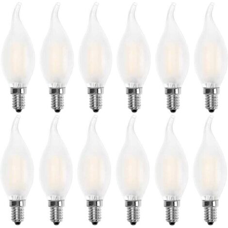 Lampe LED LED flamme E14, XU, Forme bougie, Blanc chaud 2700 K, équivalent à une ampoule à incandescence de 4 W, 40 W, 400 lm, Lot de 12 - KZQ