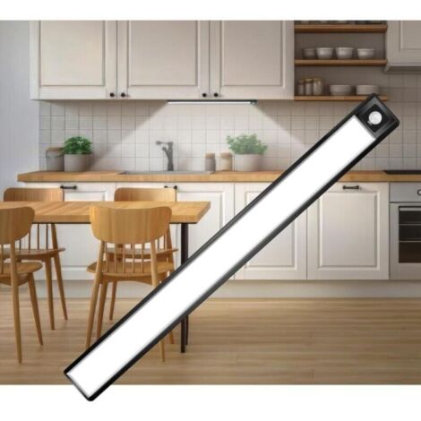 Lampe LED magnétique rechargeable, capteur intelligent, 3 modes de couleur, marche/arrêt automatique, sans perforation (noir, 40 cm)