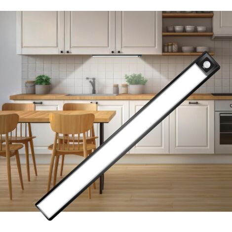 SERBIA Lampe LED magnétique rechargeable, capteur intelligent, 3 modes de couleur, marche/arrêt automatique, sans perforation (noir, 40 cm)