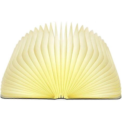 Lampe LED pliable en forme de livre avec couvercle en bois, 500 lumens, rechargeable par USB, peut servir de veilleuse, lampe de lecture, lampe magnétique ou objet décoratif.