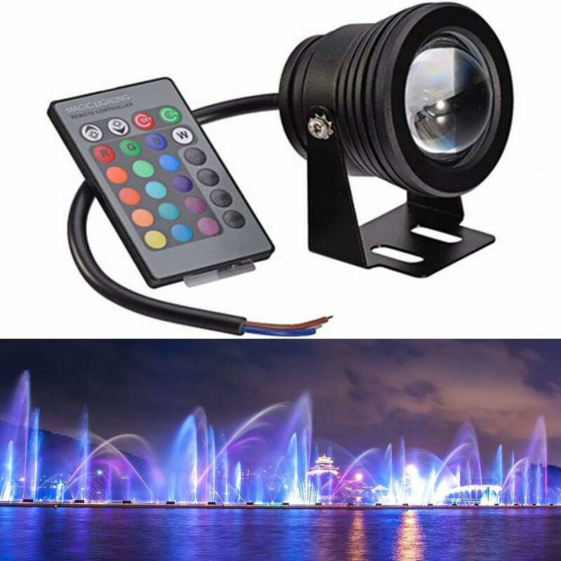 Lampe LED pour fontaine de piscine - Télécommande submersible - Changement de couleur (Black Shell RGB) - 10 W
