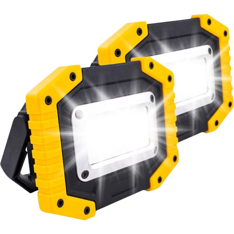 Lampe LED rechargeable 30 W avec batterie de sécurité avec 3 modes de lumière COB de camping avec USB étanche pour garage, pêche, randonnée, 2 packs