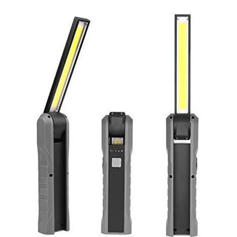 Lampe LED Rechargeable, Baladeuse LED Rechargeable COB Torche Lampe de Poche avec Base Magnétique 3 Modes Pliable à 210 degrés pour Camping, Réparation Automobile, d'urgence