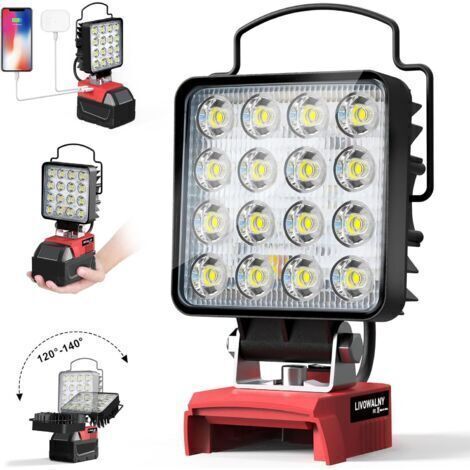 Lampe LED rechargeable compatible avec les batteries Milwaukee 18 V - Projecteur de travail LED de 30 W, idéal pour les garages, le camping et les chantiers (batterie non incluse)