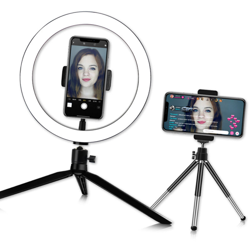 Lifcausal - Lampe led ronde pour selfie avec mini trépied, alimentation usb, 10 niveaux de luminosité réglables, intensité variable, changement de