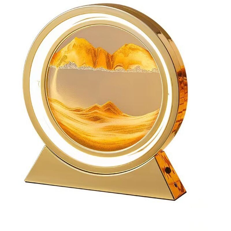 Lampe led sablier 3D, 10 pouces Quicksand Night Light Quicksand Moving Rotating Art Sand Scene Crafts Ornement de table, 3 couleurs Gradation usb